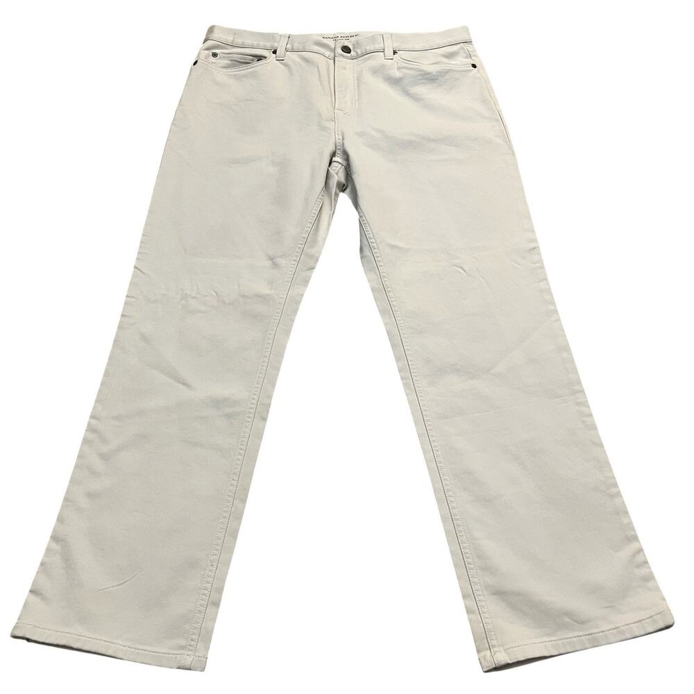 Banana Republic Mens Traveler Slim Fit Pants 36x30 Cream Stretchy Mid Rise